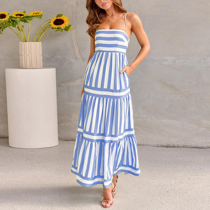 Robe longue d’été à rayures pour femme