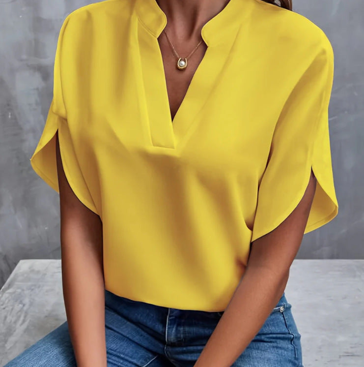 Chemisier en chiffon à col en V pour femme