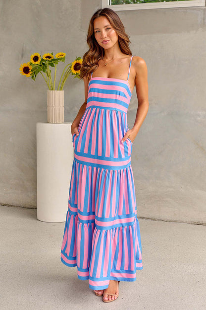 Robe longue d’été à rayures pour femme