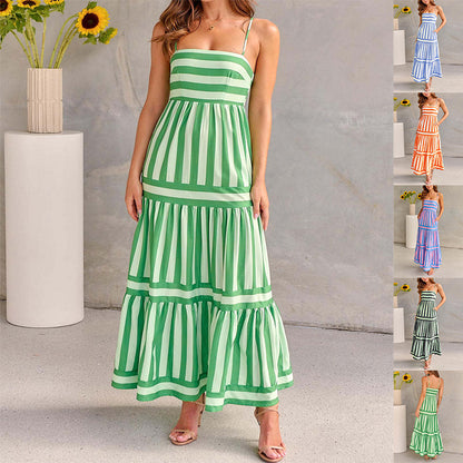 Robe longue d’été à rayures pour femme