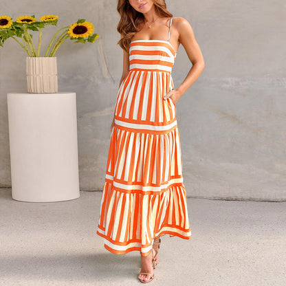 Robe longue d’été à rayures pour femme