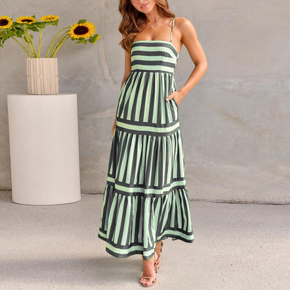 Robe longue d’été à rayures pour femme