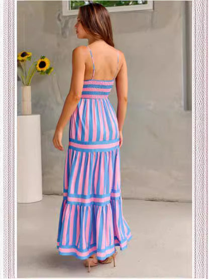 Robe longue d’été à rayures pour femme